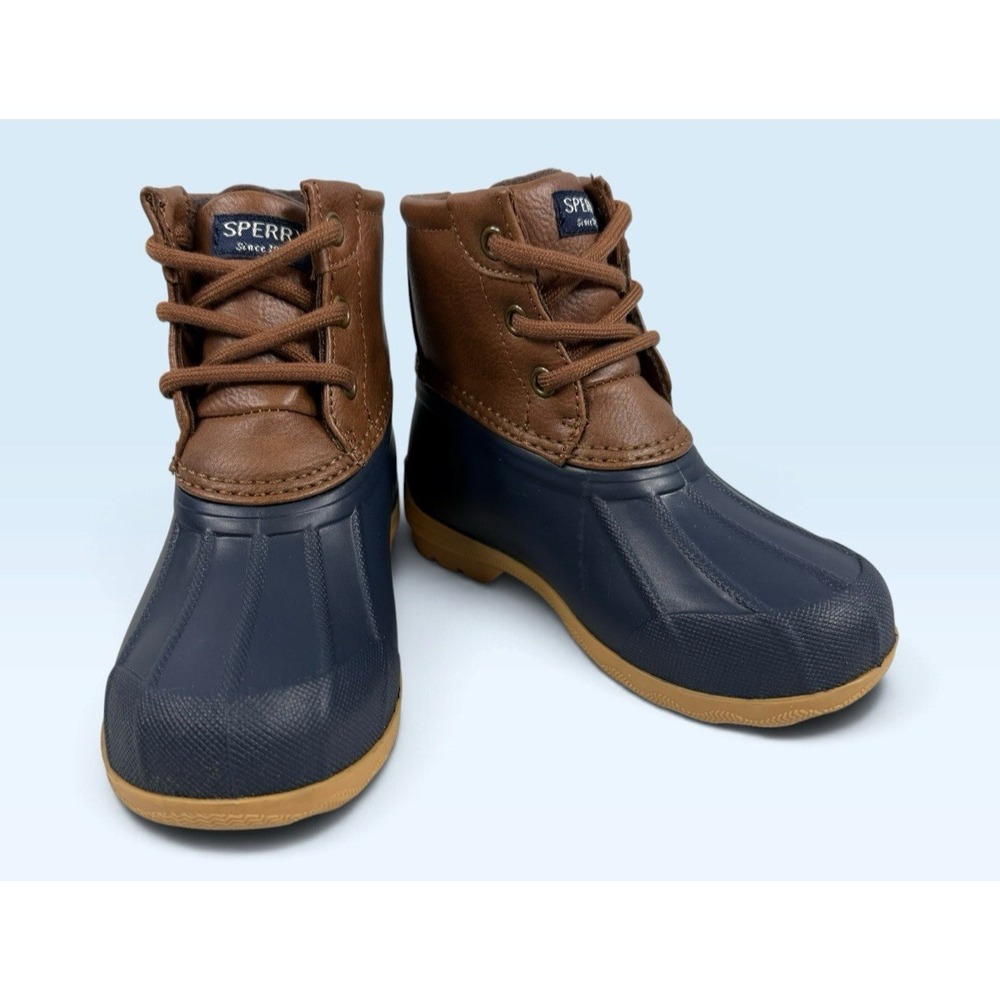 Sperry Toddler Port Weather Boot Waterproof Navy Tan Ankle Booties 8M